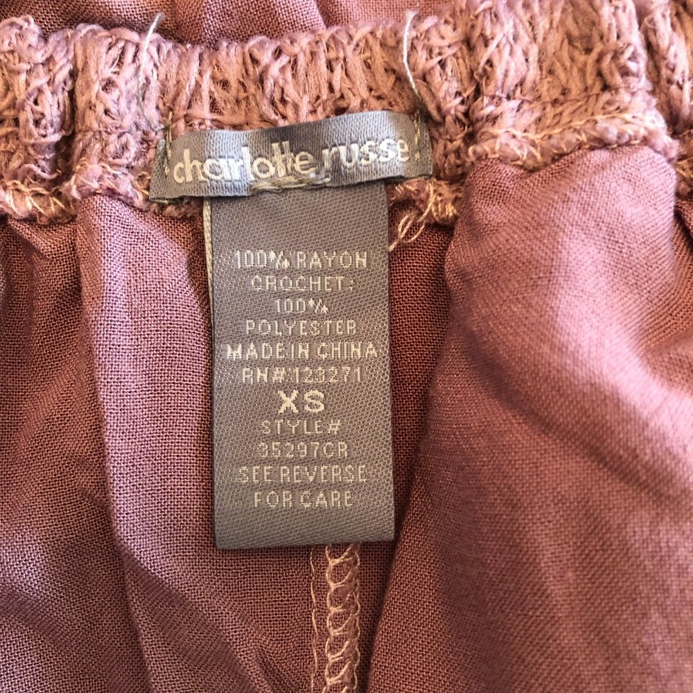 Charlotte Russe Mauve Lace Ruffle Strapless Boho Top | Size XS - Picture 7 of 8